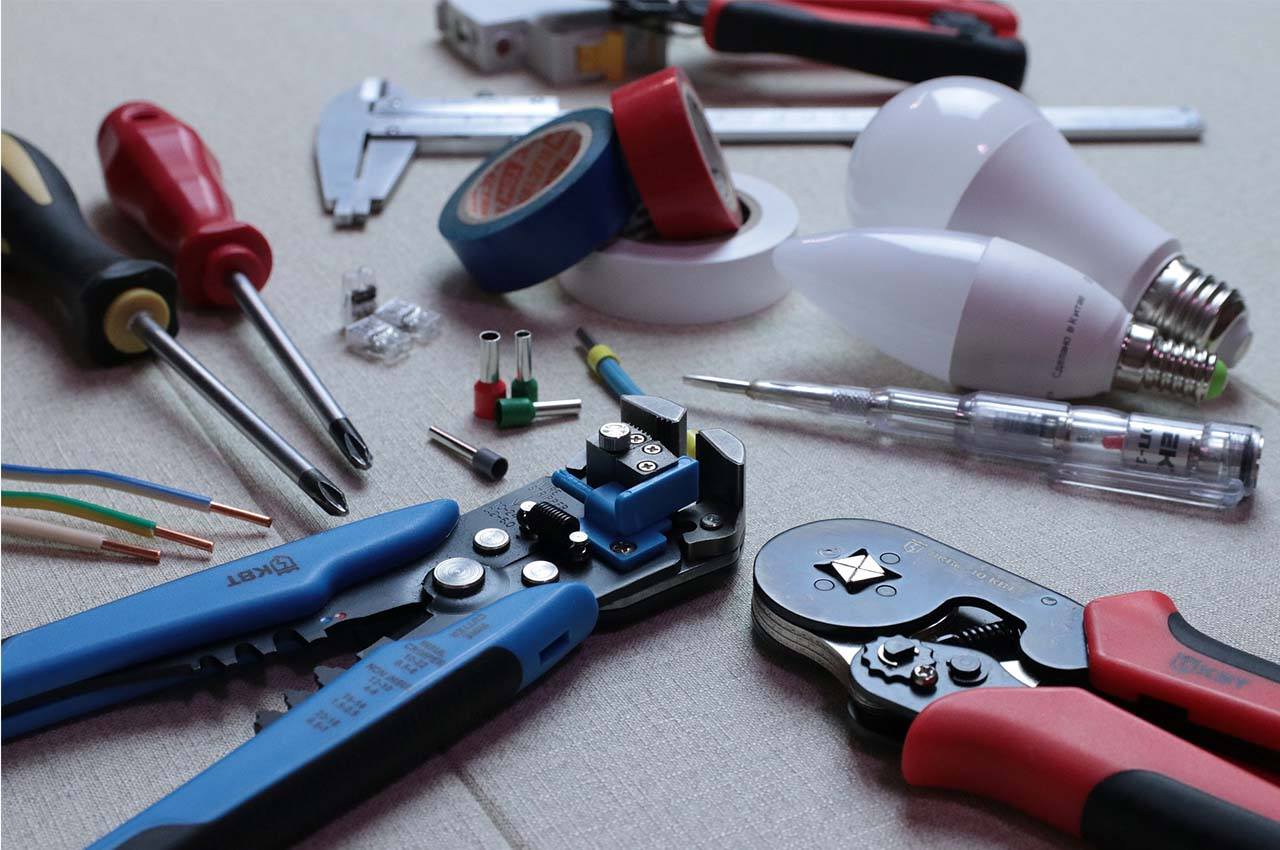 electrical equipment such as screws, lightbulbs, tape and wires